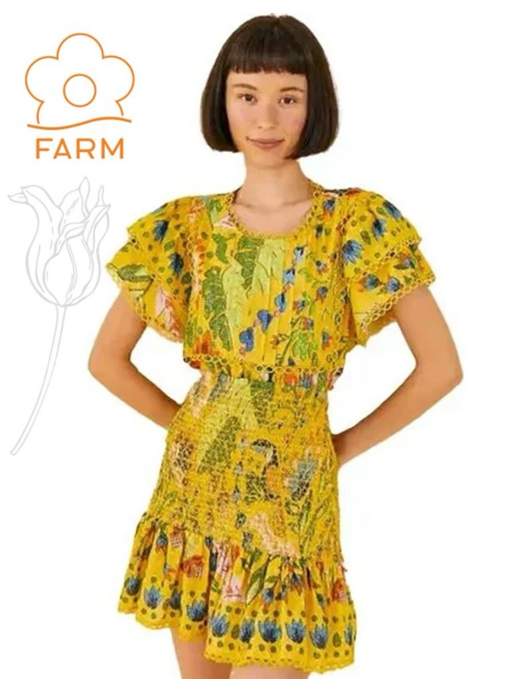 FARM Rio Yellow Floral Smocked Set with Ruffle Top - Picture 5 of 5